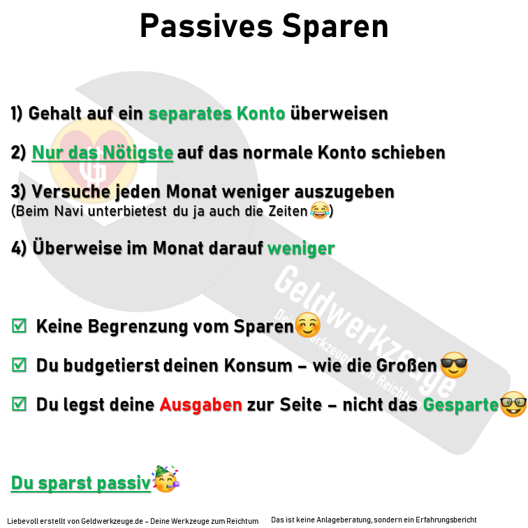 keiner kennt passives Sparen - doch durch das richtige Kontosystem kann man mehr im Monat sparen, ohne sich groß verändern zu müssen